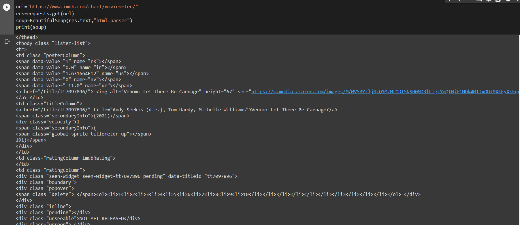 HTML Data Scraping using BeautifulSoup